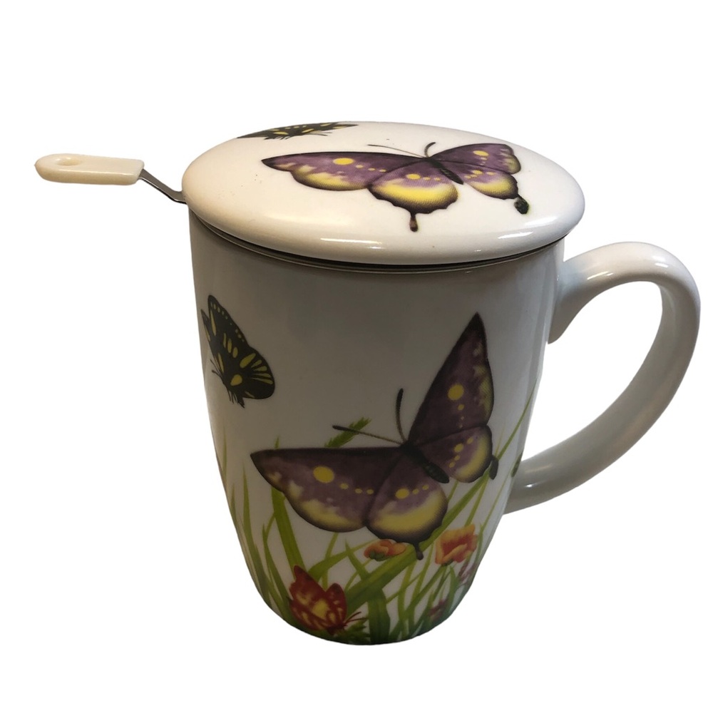 Teaopia Butterfly Cup  Mug with infuser and lid loose tea